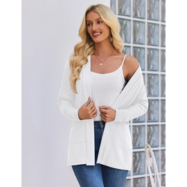 Zeagoo Lightweight Summer Cardigan Loose Casual Long Sleeve Open Front Breathable Cardigans with Pockets A-White