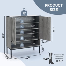 Yechen Shoe Storage Cabinet with Adjustable Shelf, 5 Tier Shoe Organizer, Shoe Rack with Opening Shelf for Hallway Entryway Living Room (Grey)