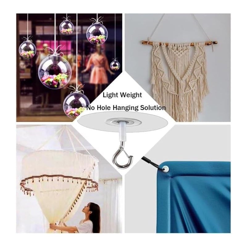 Adhesive Ceiling Hook, Weight-Bearing Stick-On Ceiling Hook, Drill Free Hanging