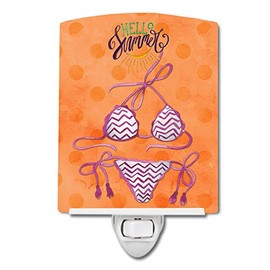 Caroline's Treasures BB8203CNL Bikini Swimsuit Orange Polkadot Ceramic Night Light, Orange Compact, UL-Certified, Ideal for Bedroom, Bathroom, Nursery, Hallway, Kitchen, 6x4x3, Multicolor