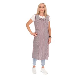 Zip Gown Striped House Dress Cotton Apron Cooking Apron, bordeaux