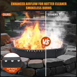 Smokeless Fire Pit Ring for Outside, 36 Inch Heavy Duty Metal Insert with Air Vents for Better Burn, Outdoor Firepit Ring for Backyard, Patio, Camping, Smokeless Wood Burning Use