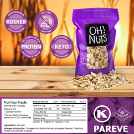 Oh! Nuts Natural Sliced Almonds | 24oz Bulk Bag Supply of Raw Unsalted Snacking & Baking White Almond Slivers | All Natural Low Sodium, Dairy & Sugar Free, High Protein Low Cholesterol & Heart Healthy