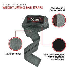 XN8 Weight Lifting Bar Straps Non Slip Padded Wrist Support Great for Powerlifting-Bodybuilding-Gym Workout-Webbing Bar Grips-Deadlifts & Fitness(Grey)