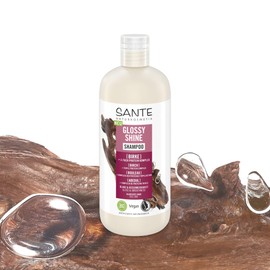 SANTE Naturkosmetik Glossy Shine Shampoo Bio-Birkenblattextrakt + 3-Fach Protein Komplex, vegane und feuchtigkeitsspendende Haarpflege für mehr Glanz und Geschmeidigkeit, mit zartem Kokosduft, 500 ml