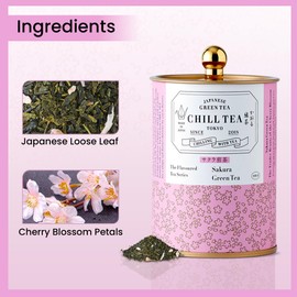 Sakura Green Tea by Chill Tea Tokyo (100 g Loose Leaf) - Cherry Blossom Tea, Japanese Green Tea, Loose Leaf Tea, Flavoured Tea, Fruity, Floral Flavour