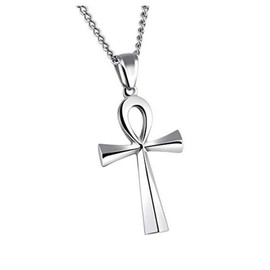HIJONES Men's Stainless Steel Simple Vintage Egyptian Ankh Cross Pendant Necklace 64mm Silver