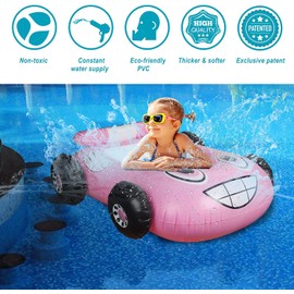 HY-MS Inflatable Vehicle Swimming Pool Toys, Pool Floats with Built in Water Gun, Inflatable Fire Boat Pool Children Inflatable Float Seat for Kids,Boys and Girls (Pink)