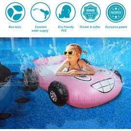 HY-MS Inflatable Vehicle Swimming Pool Toys, Pool Floats with Built in Water Gun, Inflatable Fire Boat Pool Children Inflatable Float Seat for Kids,Boys and Girls (Pink)