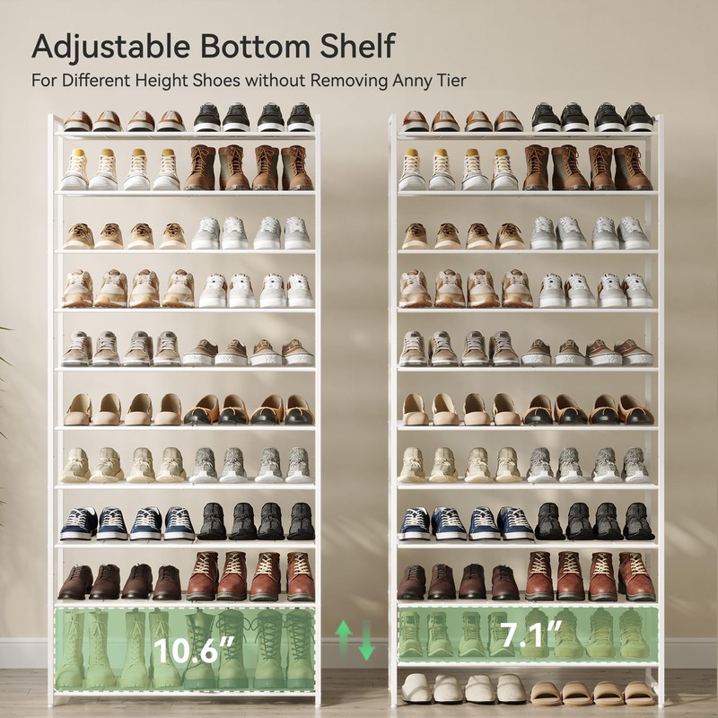 Nunsino Shoe Rack for Closet, Metal Shoe Organizer, 10 Tier