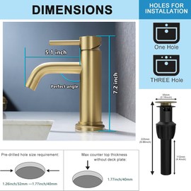 Brushed Silver Bathroom Faucet, Single Handle Modern Bathroom Sink RV Faucet 1 or 3 Hole, with Pop-Up Drain & Deck Plate, Anti-Fingerprint