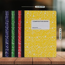 Wide Ruled Notebook, Composition Notebooks Wide Ruled Composition Book, Wide Rule Notebook Paper -9-3/4 x 7-1/2” - 100 Sheets (200 Pages) - Sewn Binding, Durable Marble Cover, Assorted Colors - (6