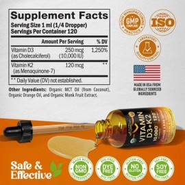 NutraHarmony Suplemento Líquido Vitamina D3 K2 Orgánico 120ml Sabor Naranja                                                                           