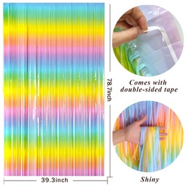 BOMSI Pastel Rainbow Foil Fringe Curtain Streamers Party Backdrop Foil Fringe Backdrop Curtains Tinsel Streamers for Birthday Party Decorations