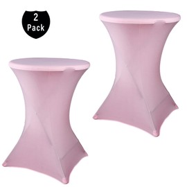 Fhberni 2 Pack 32x43 Inch Pink Cocktail Tablecloth Spandex Round Fitted Table Cover for Wedding Banquet Event Party