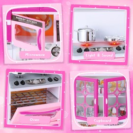 Mastom Kitchen Playset for Girls, Play Kitchen Toys for Dolls with Realistic Lights & Sounds, 56PCS Kids Pretend Play Kitchen Toy Accessories, Gifts for Toddlers Girls 3 4 5 6 Year Old