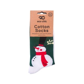 ECO CHIC Womens Christmas Cotton Socks Novelty Xmas Gift UK 4-8 Single Pair (Snowman)