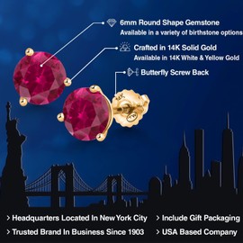 Gem Stone King 14K Yellow Gold Martini Earrings | 3 Prong Screw Back Stud Earrings For Women Men | Round 6MM | Gemstone Birthstone | Gold Earrings For Women Men