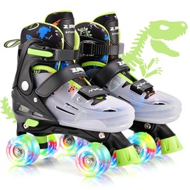 2PM SPORTS Kids Roller Skates for Boys Girls Age 4-6 5-8 6-12 8-12 with Light Up Wheels, Outdoor Indoor Adjustable Rollerskates for Youth Toddler Beginner Size 10C 11C 12C 13C 1 2 3 4 5 6 Dinosaur