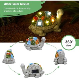 Nacome Solar Garden Outdoor Statues Turtle with Succulent and 7 LED Lights - Lawn Decor
