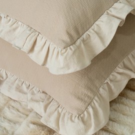 Pillow Shams Set of 2 Pure Cotton Champray Ruffled Edge,Thick and Solid Washed Dobby Heavy Fabric (Standard 20x26 inches)