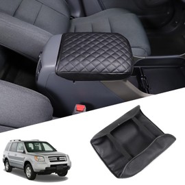 HIRUFAIT Center Console Armrest Cover for Honda Pilot 2003 2004 2005 2006 2007 2008 Accessories, Leather Armrest Lid Cushion Pad, Armrest Seat Box Cover Mat (Black)