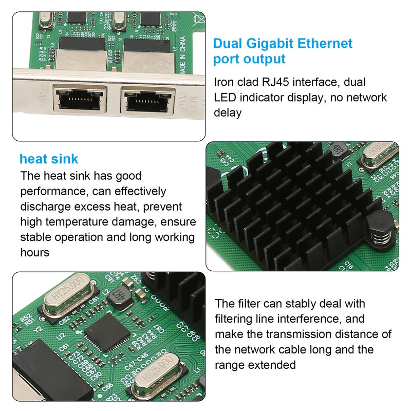 PCI E NIC Network Card 2 Way RJ45 Port for