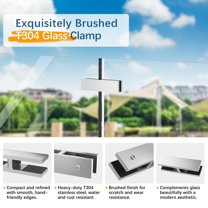 Gyykzz Railing Glass to Glass Clamp, 180 Degree Stainless Steel