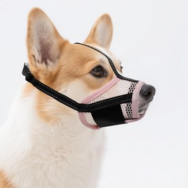 JOYPAWS Dog Muzzle, Air Mesh & Reflective Straps for Small Dogs - Prevent Chewing/Biting, Allows Panting & Drinking - German Shepherd, Collie, Retriever Pink S