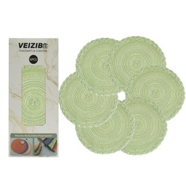 VEIZIBEE Table Mats， Heat Resistant Braided Placemats Lace meal mat Washable Anti Slip Round Place Mats for Kitchen Dining Table European Style，Hand Woven Fabric Table Mats of Ramie (Green, 38cm)