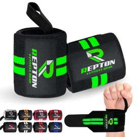 Weightlifting Wrist Wraps - Professional Grade with Thumb Loops - Wrist Support Braces - Men & Women - Weight Lifting, Crossfit, Powerlifting, Strength Training Straps (Black & Green, 13)