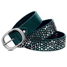 Caspar GU245 Women's Vintage Jeans Belt Waist Belt with Rivets, dark green