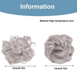 lasuroa 2pcs Messy Bun Hair Piece, Hair Extension Claw Clip Synthetic Wavy Curly Updo Chignon Scrunchies Ponytail Extension for Women (Grey)