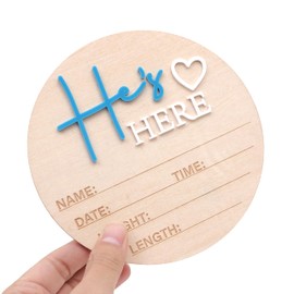 RSOLIET She's Here or He's Here Wooden Sign - Gender Reveal, Acrylic Gender Announcement, Hospital Birth Announcement, Newborn Photo Shoot Props (He's Here)
