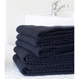 Samarkan Towel, Face Towel, Set of 5, Dramatically Less Fluffing, Absorbent and Uneven Pattern, 13.4 x 33.5 inches (34 x 85 cm), Approx. 4.3 oz (110 g), 100% Cotton (Noir)