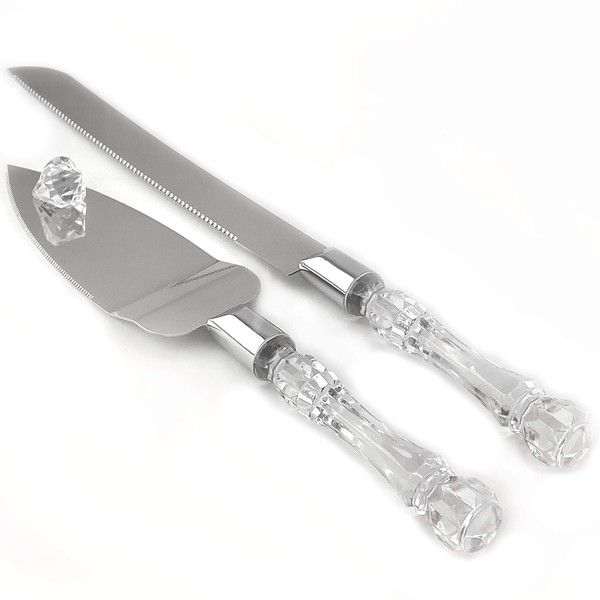 Adorox Cake Knife and Server Set Acrylic Stainless Steel Faux Crystal Handle Holiday Thanksgiving Christmas