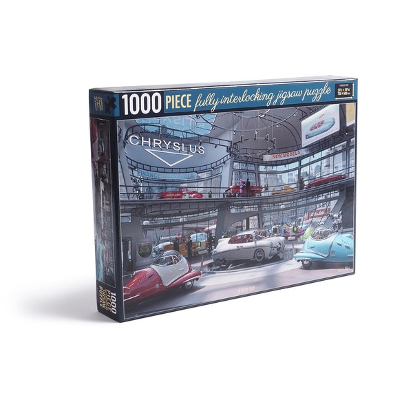 Fallout 1000-Piece Jigsaw Puzzle - A Busy Day - Depicting The Chryslus Showroom at its Peak, Full of Cars