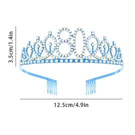 Blue 80th Birthday Crown and Sash Girl 80th Birthday Decoration Rhinestone Birthday Tiara Princess Crown Queen Tiara Birthday Sash Girls 80th Birthday Decoration Party Clothing Accessories,