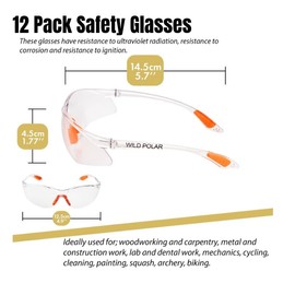 Wild Polar Safety Glasses - Eye Protection Goggles with Clear Lenses, Orange Nose and Ear Grips - Anti Fog Personal Protective Glasses for Work (12)
