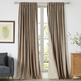 Blackout Taupe Velvet Curtains 96 inch Long for Living Room,Set of 2 Panels Liner Rod Pocket Back Tab Thermal Window Curtains Drapes Room Darkening Heavy Decorative Curtains for Bedroom