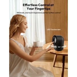 Aecooly Touch Control Desk Fan, 100 Speeds Quiet Bedroom Digital Display 8000mAh 3 Oscillation Angles Battery Powered Small Desktop Table Fan for Bedroom, Bedside, Office, Travel -Black