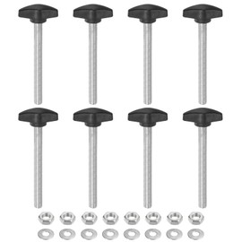 sourcing map 8pcs Tee Wing Knobs M8 x 75mm Metric Thread 36mm T Head Plastic Handles Thumb Screws Hand Clamping Threaded Stud Knob Grip Thumbscrew with Nuts Washers, Black