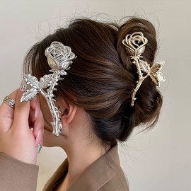 Flower Hair Claw Clips Valentine's Day Hair Accessories Flower Hair Claw Clips Hair Accessories Exquisite Hairpin Hair Decorations for Women Non-Slip No Broken Strong Hold Hair Clamps Fashion Hair Accessories 1Pcs