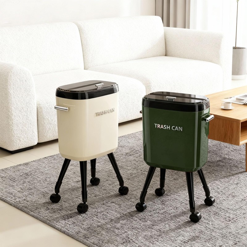 Denash Tall Trash Can with Wheels, 15L Large Capacity Narrow