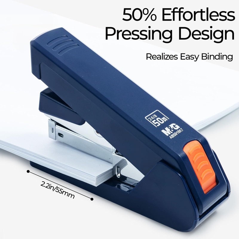 M&G Effortless Stapler 50 Sheet Capacity One-Touch Stapling, Heavy Duty