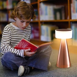 HPUFKOT Portable LED Desk Lamp - 3-Color Touch Control,3-Levels Brightness,Rechargeable Battery,Ideal Bedside Lamp for Nightstand,Bedroom, Living Room (Rose Gold-1)