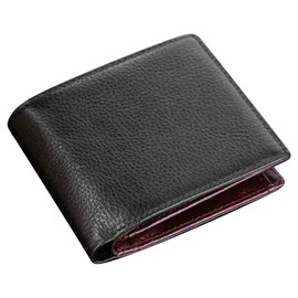 ThaxDirect Men's Bi-fold Wallet, Genuine Leather, Holds 9 Cards, Coin Purse, Large Capacity, Thin, Soft, Men's Bi-fold Wallet, Father's Day, Birthday, Anniversary, Gift, black (inner brown)