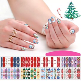 SILPECWEE 8 Sheets Christmas Nail Wraps for Women Nail Polish Strips Holiday Self Adhesive Nail Polish Stickers Gel Nail Strips Fingernail Manicure Stickers with 1pc Nail File