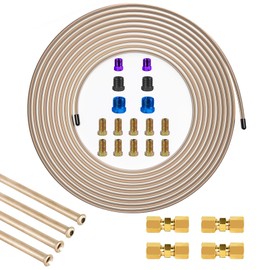 MuHize Copper Nickel Brake Line Repair Kit - Upgraded 1/4 Brake Line with 16 fittings and 4 Flared Tubes(2 Bubble Flared and 2 Double Flared), Brake Line Replacement Kit with Brass Compression Unions
