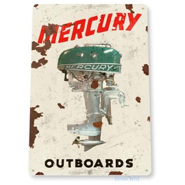 Tinworld Tin Sign: Mercury Sign Outboard Motors Retro Boat Motor Sign Engine Metal Decor C606